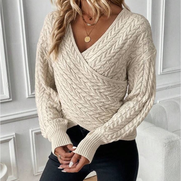 New cable knit cross over sweater - Picture 1 of 6